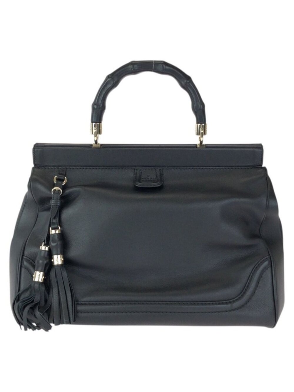 Gucci Bamb Double Tassel Black Gold Leather Handbag